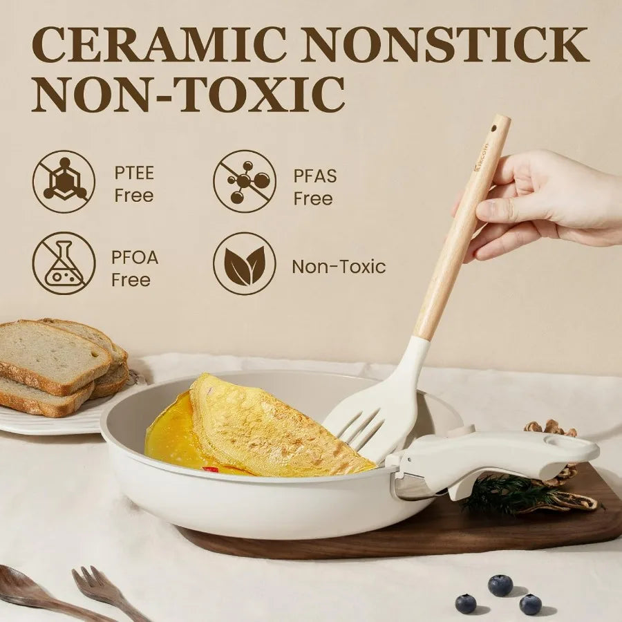 Ceramic 22-Piece Nonstick Cookware Set with Detachable Handles Induction Safe