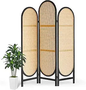 4 Panel Rattan Room Divider Folding Privacy Screen Wood