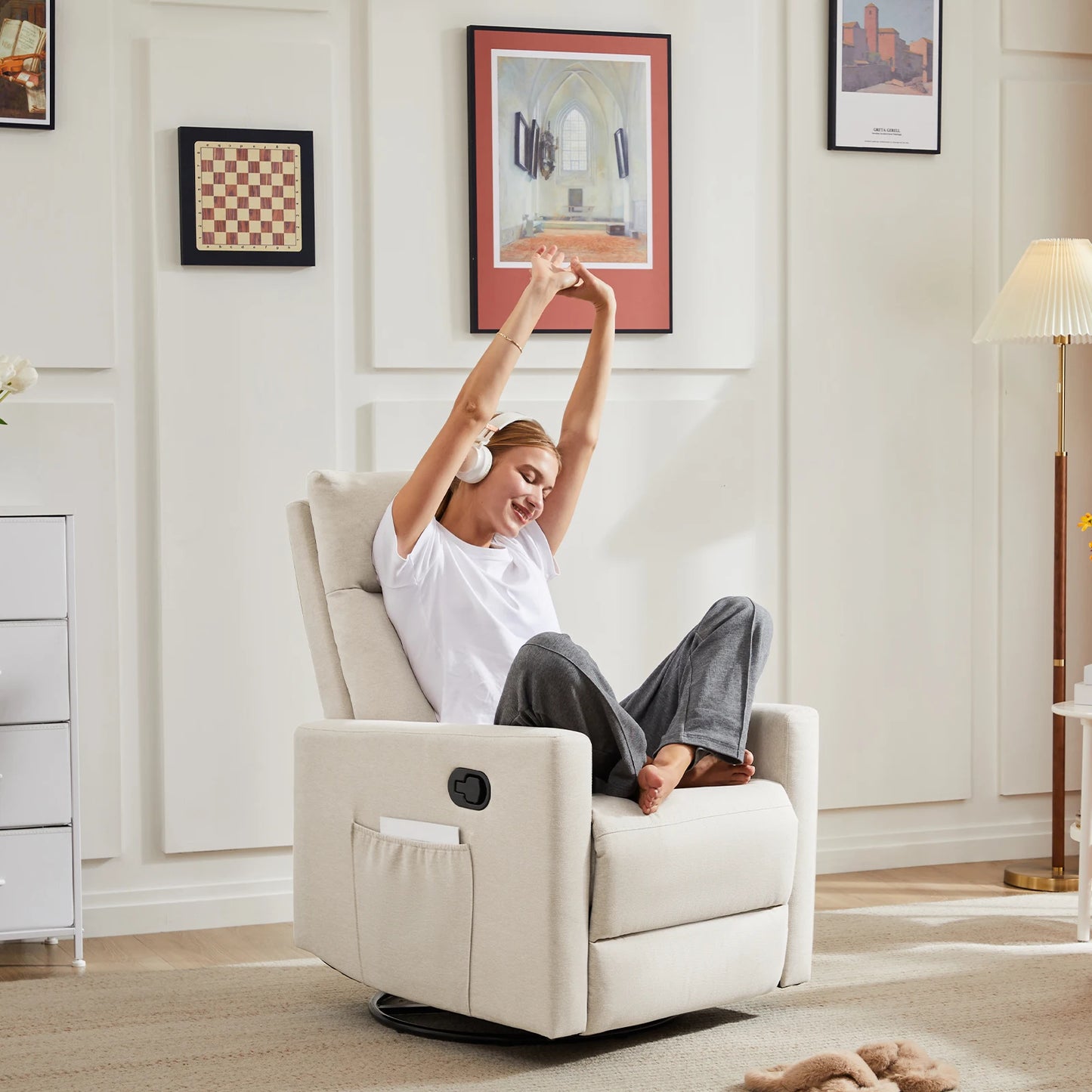 JHK Swivel Rocking Recliner Sofa With Extra Large Footrest