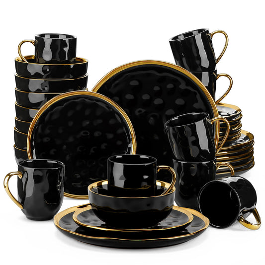 Black Porcelain Dinnerware With Gold Trim 16 And 32 Pieces