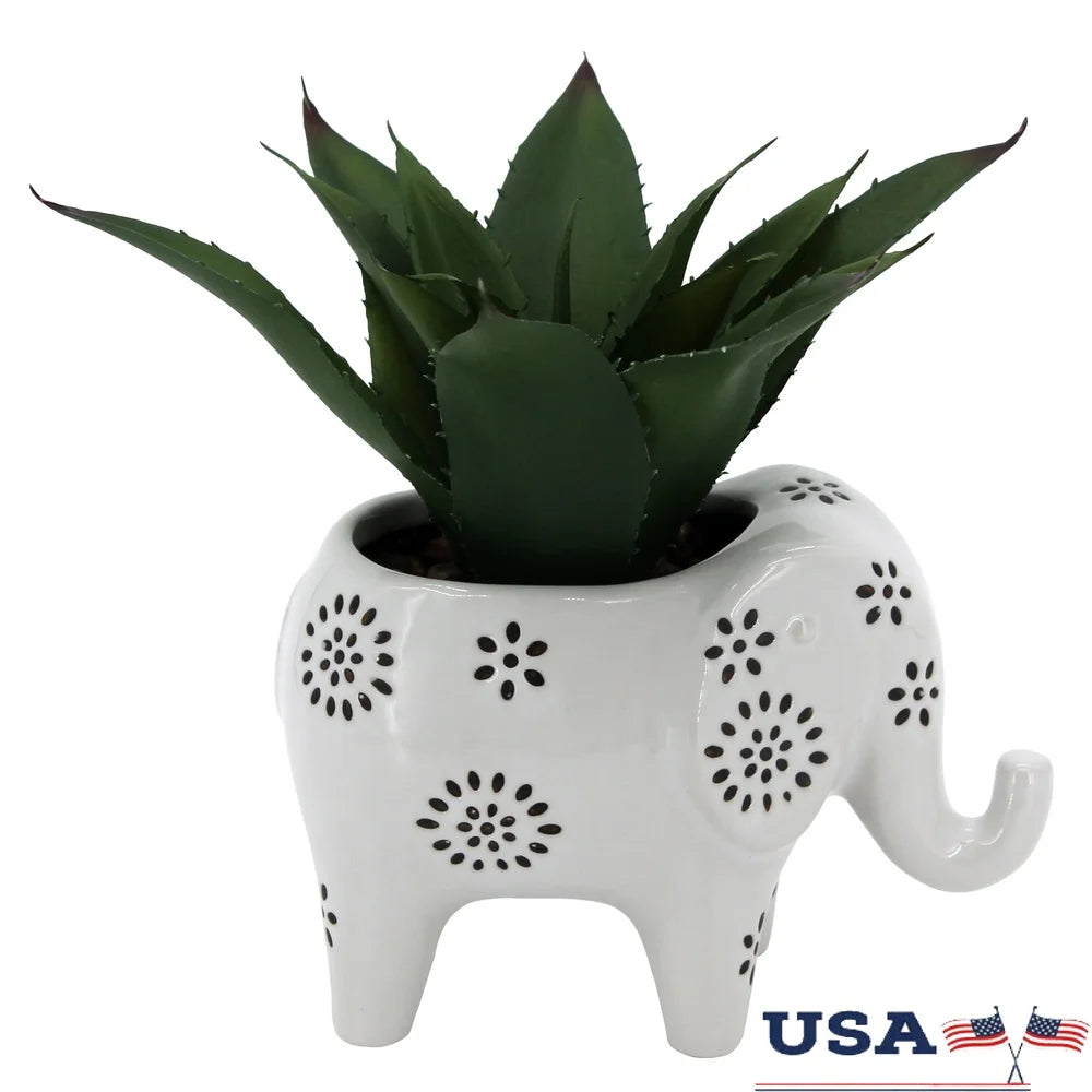Artificial Agave Plant in Elephant Ceramic Planter Home Decor