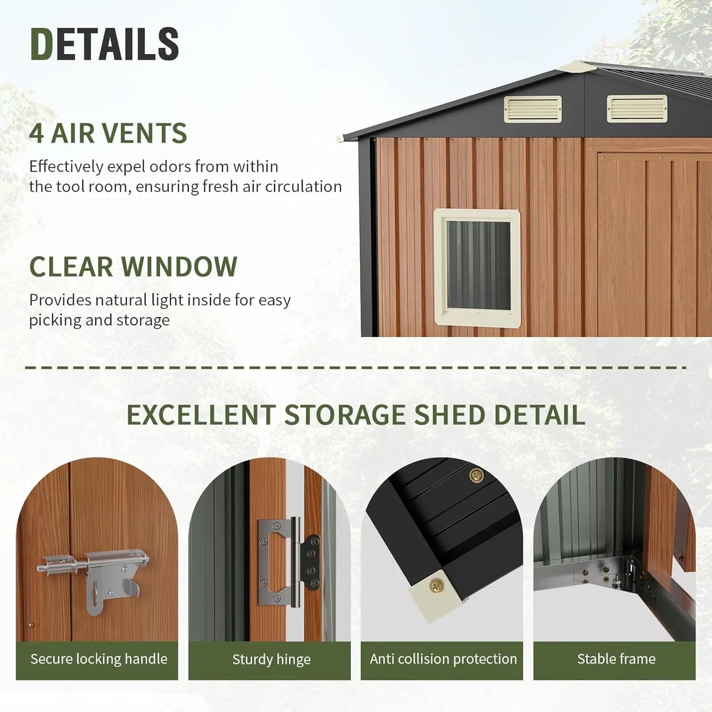 Outdoor Storage Shed 6x4 Ft, Lockable Metal Garden Shed with Window, Tool Shed Tiny House Vertical Storage Building ,Patio, Bike