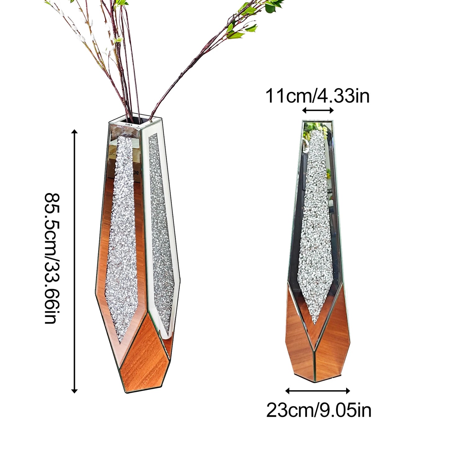 Tall Floor Vase With Crushed Diamond Mirror Centerpiece