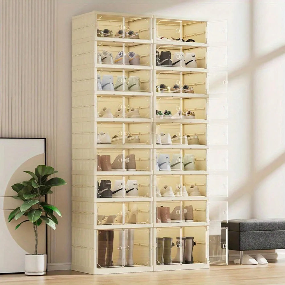 Portable Folding Shoe Organizer With Clear Door For Closet