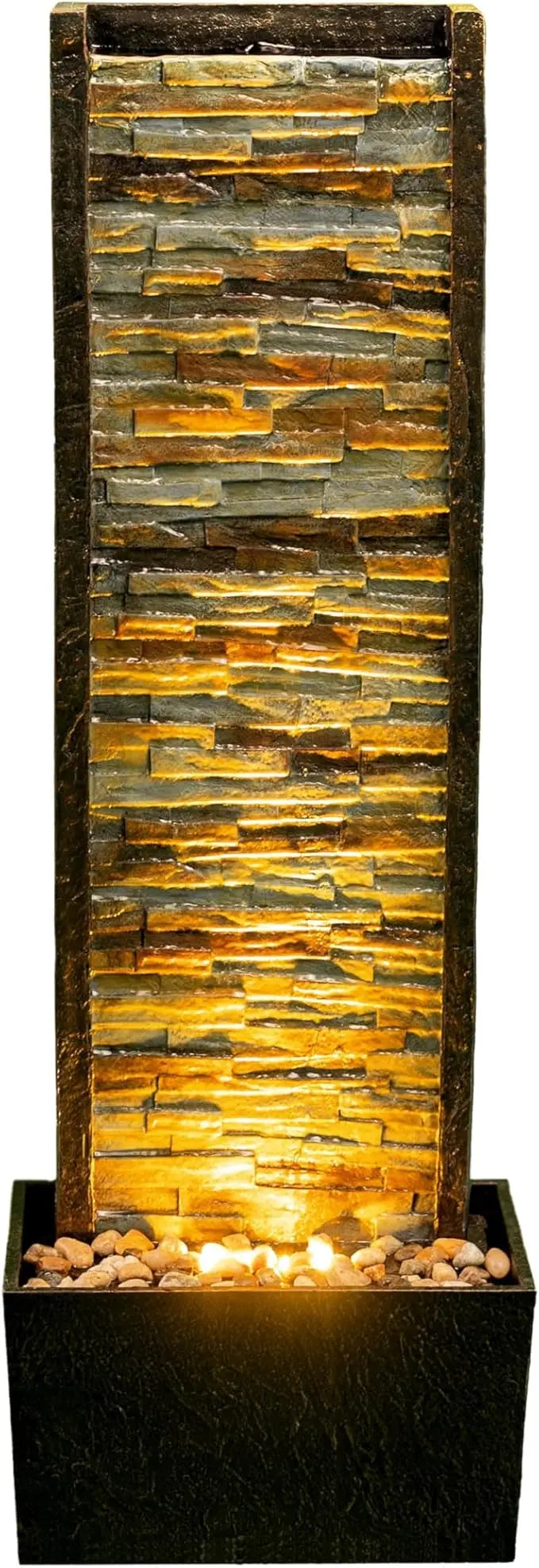LED Illuminated Stone Cascade Waterfall Fountain Outdoor