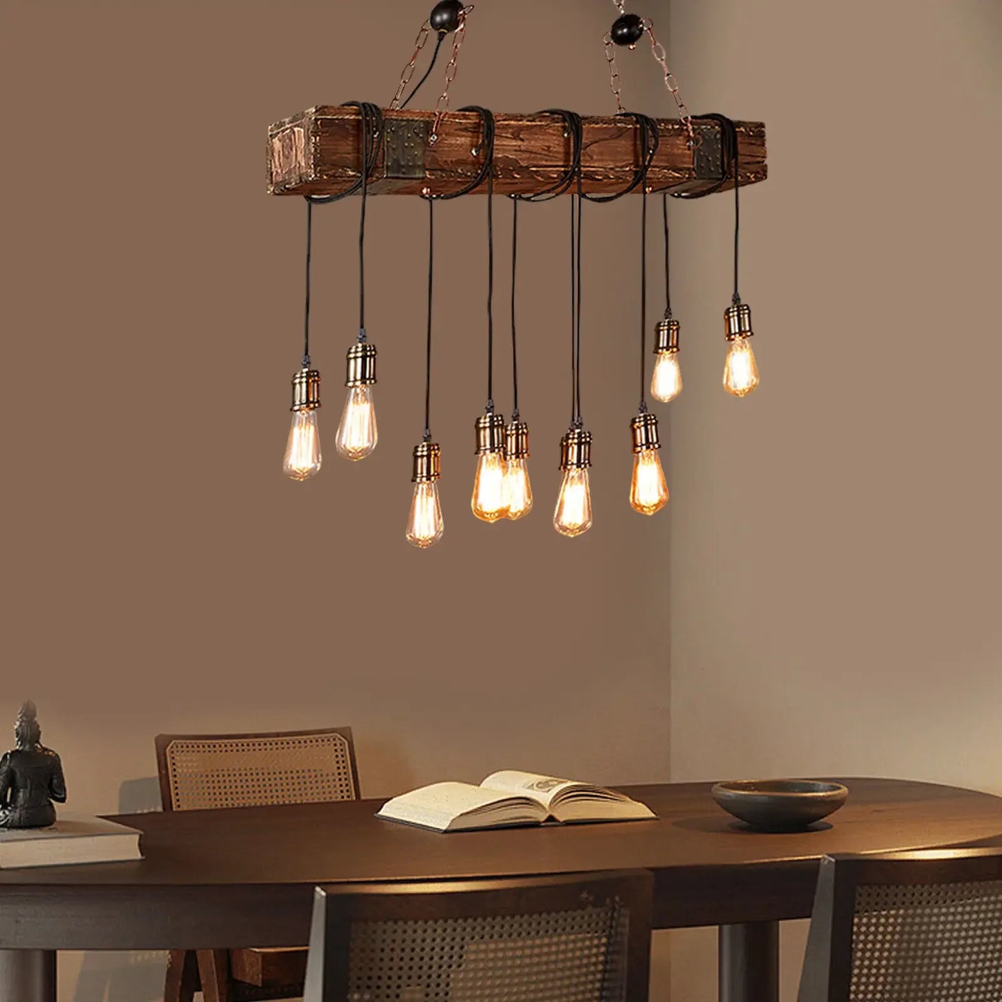 Rustic Wooden Beam Pendant Light For Pool Table Island