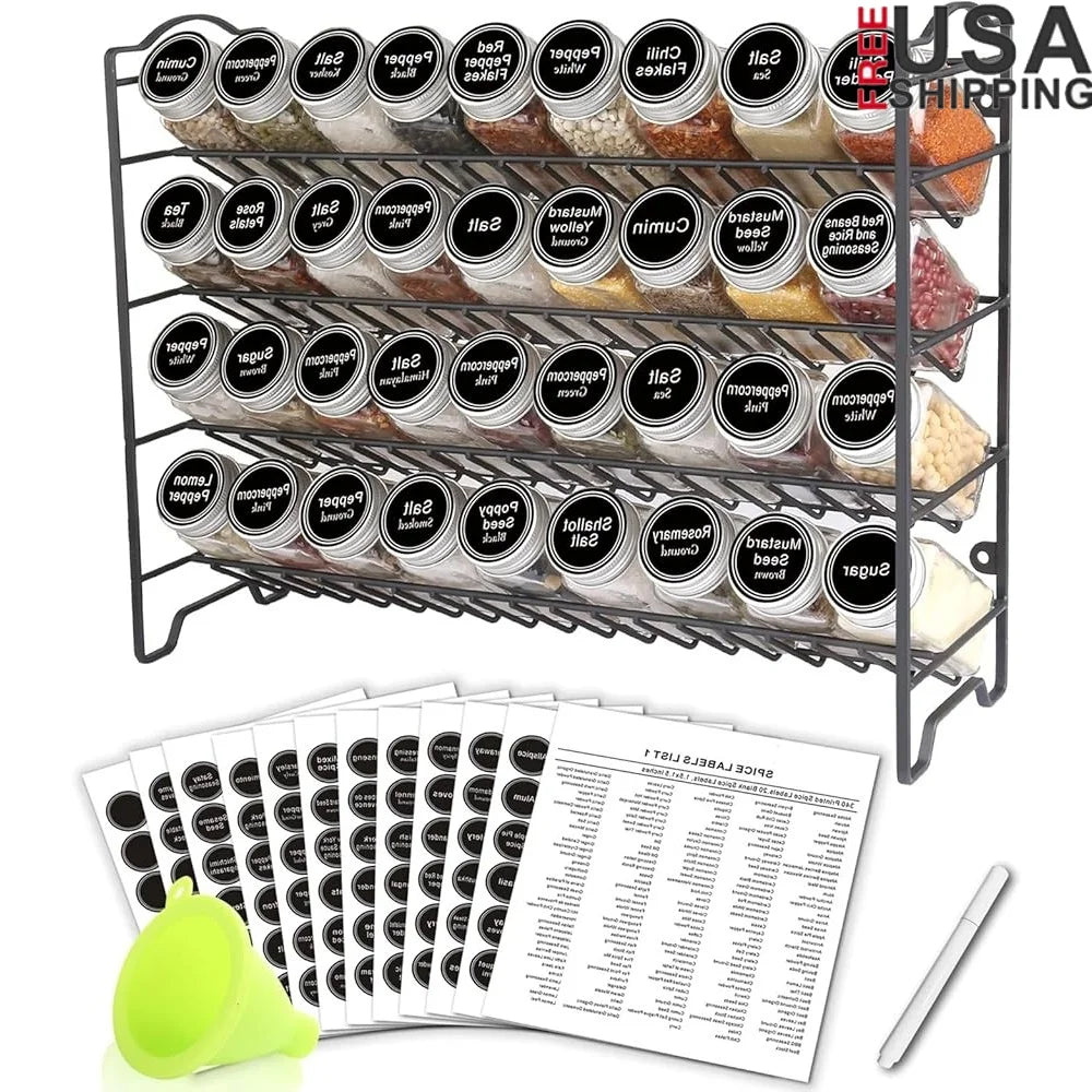Spice Rack Organizer With 36 Jars And Labels Chalk Marker