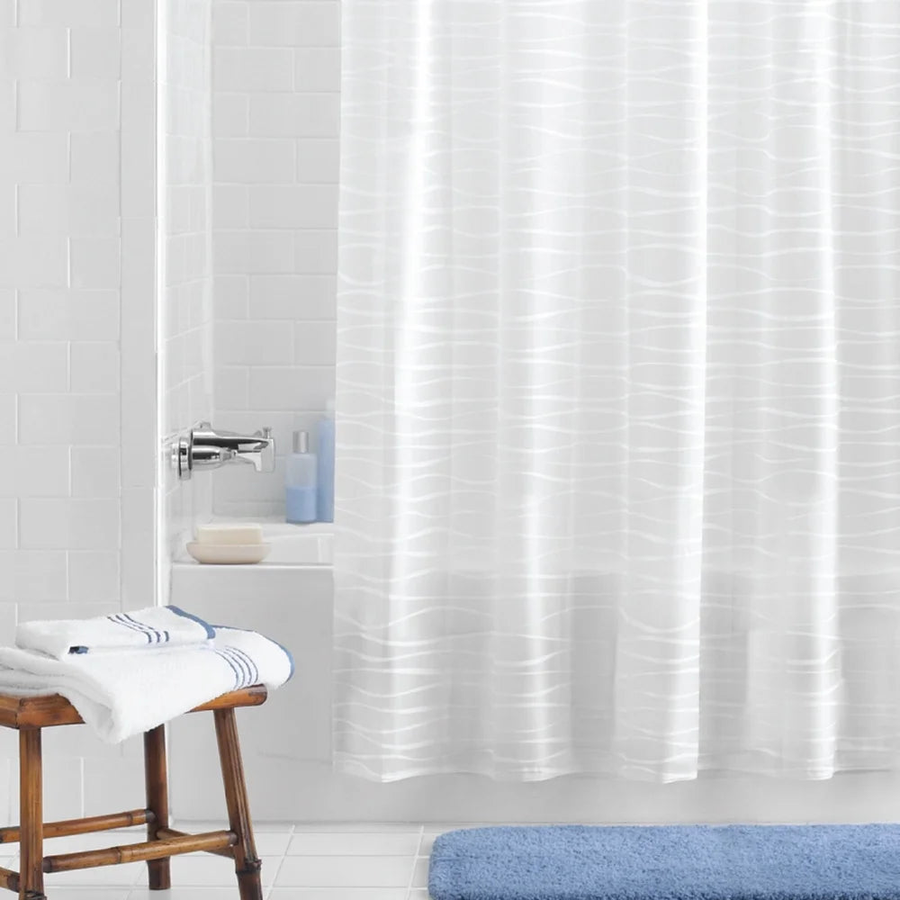 Waterproof PEVA Shower Curtain Set With Wave Design And Hooks
