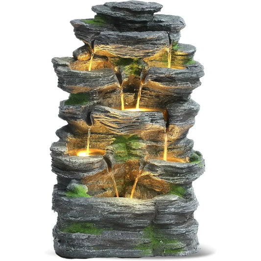 7 Tier Cascading Rock Waterfall Fountain With LED Lights