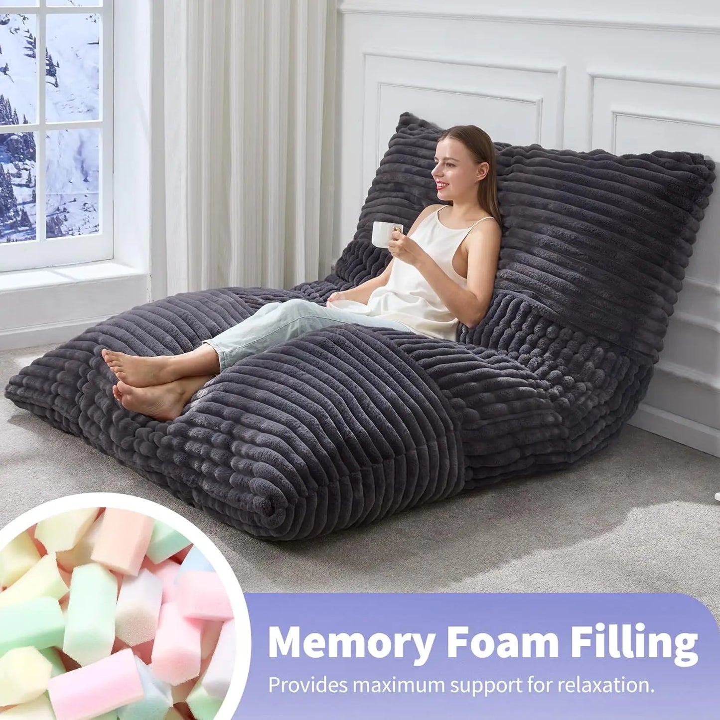Giant 3 In 1 Bean Bag Chair With Convertible Cover Plus