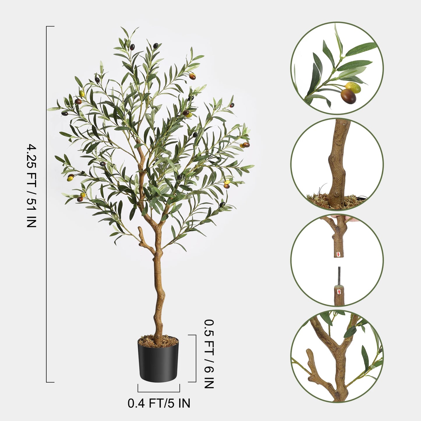 Artificial Olive Tree Silk Potted With Natural Wood Trunk