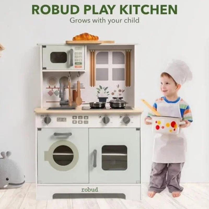Robotime Robud Wooden Play Kitchen Set With Lights And Sounds For Ages 3 And Up Gift For Girls And Boys