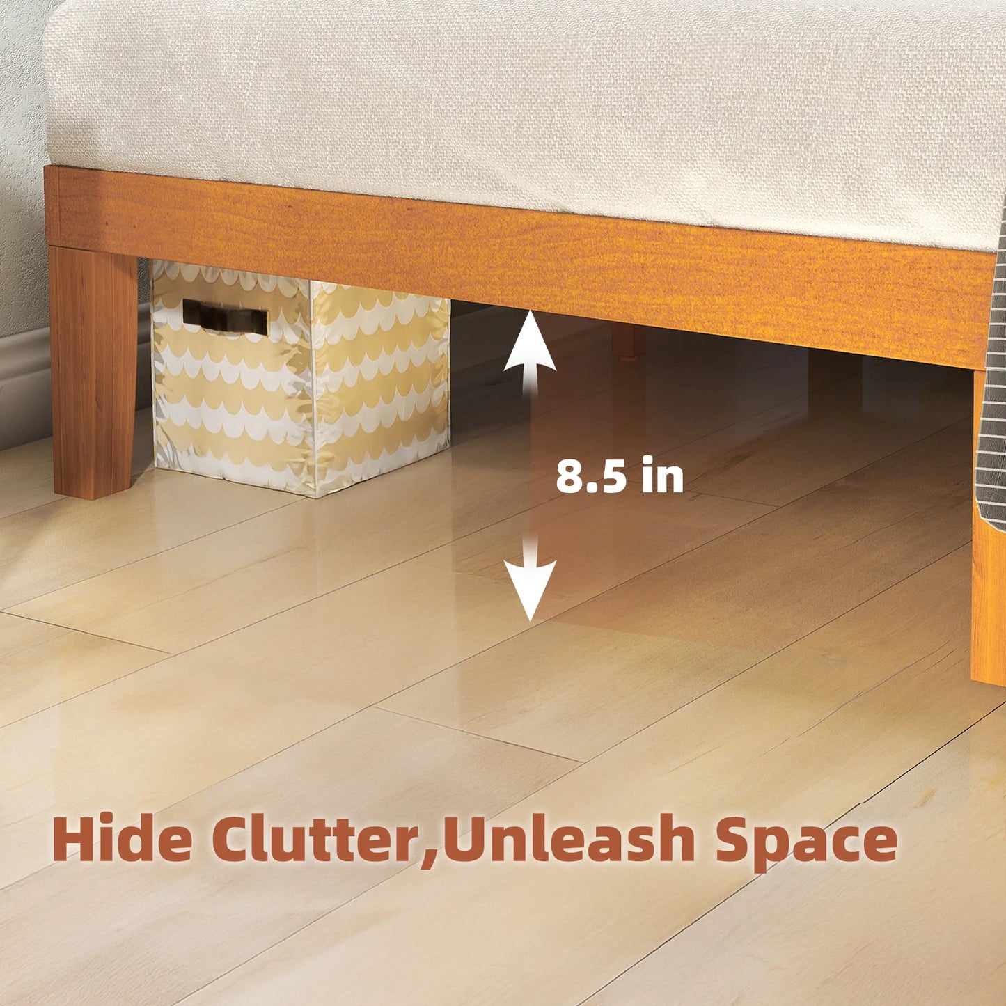 JHK Queen Solid Wood Bed Frame With Sturdy Slat Support