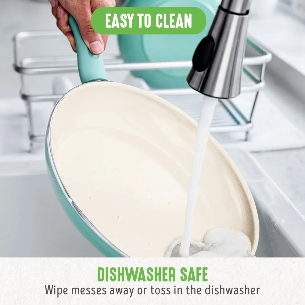 18-Piece Non-Stick Ceramic Cookware Set Toxin-Free Dishwasher Safe Aluminum Soft Grip Handles Durable Glass Lids Kitchen