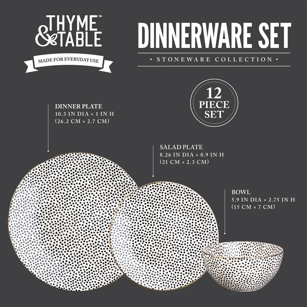 Stoneware 12 Dinnerware Set Black White Dot Collection