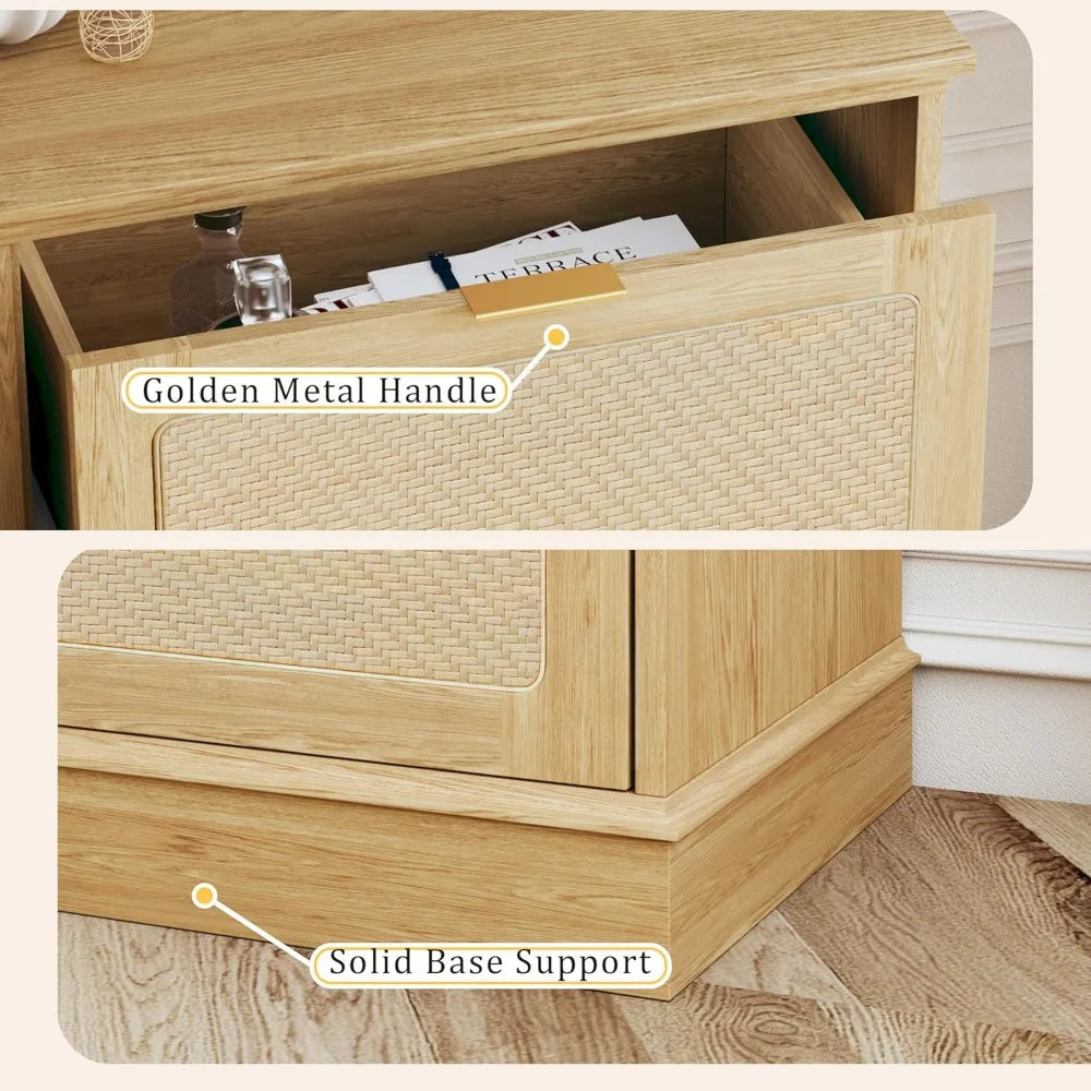 Boho Style 9 Drawer Dresser And TV Stand Natural Oak Finish