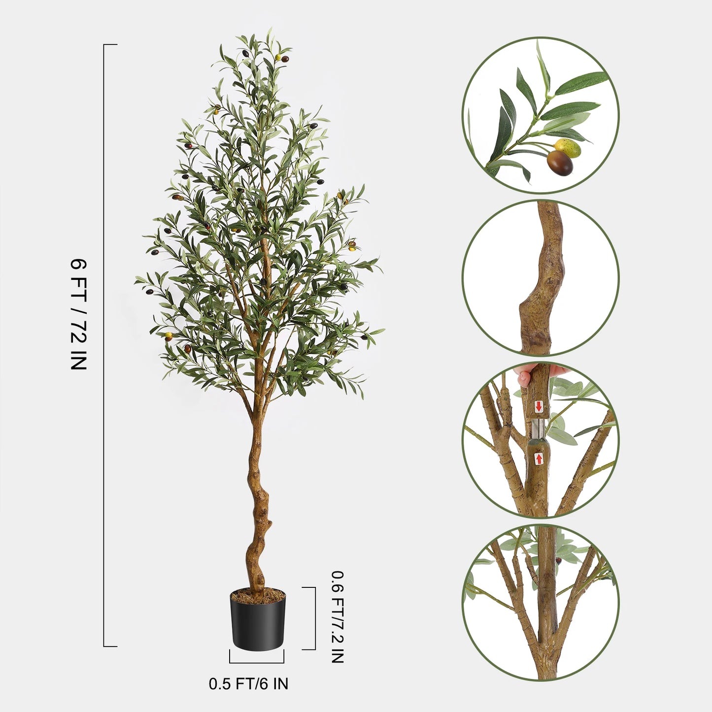 Artificial Olive Tree Silk Potted With Natural Wood Trunk